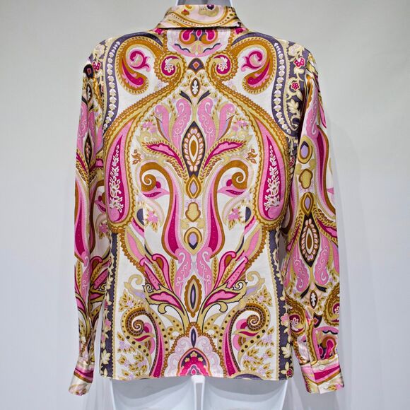 INC 100% Silk Pink Floral Paisley Button Up Top Blouse Long Sleeve Women Size 6 - Picture 5 of 15